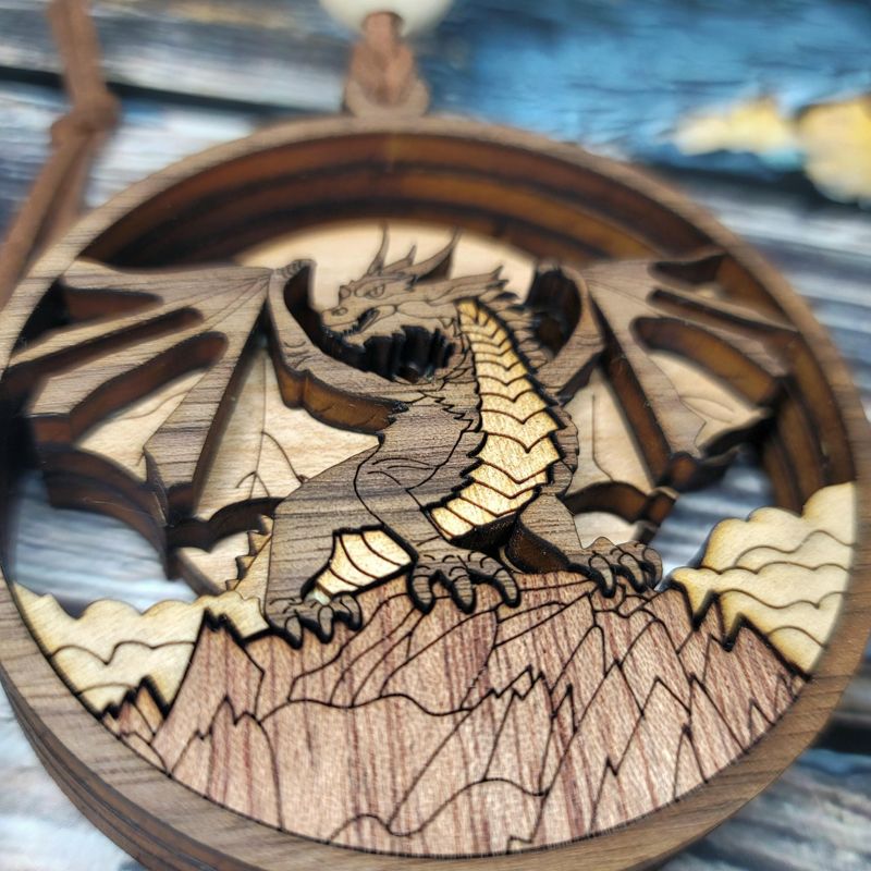 Year of the Dragon Ornament, Unique Marquetry Ornament, Made in the USA, 3D Handcrafted Ornament