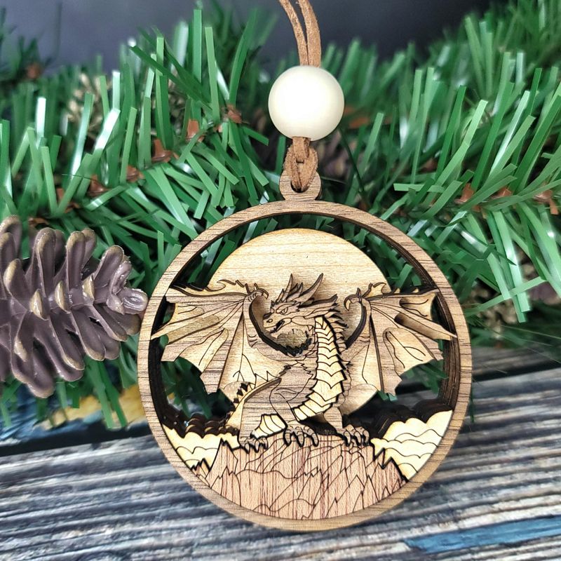 Year of the Dragon Ornament, Unique Marquetry Ornament, Made in the USA, 3D Handcrafted Ornament
