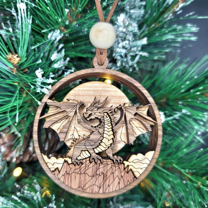 Year of the Dragon Ornament, Unique Marquetry Ornament, Made in the USA, 3D Handcrafted Ornament