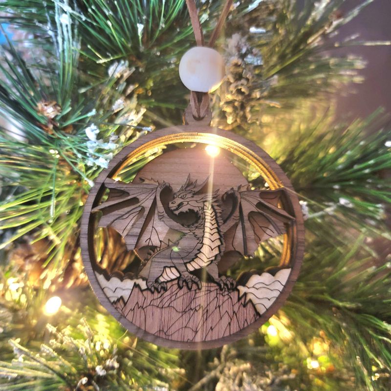 Year of the Dragon Ornament, Unique Marquetry Ornament, Made in the USA, 3D Handcrafted Ornament