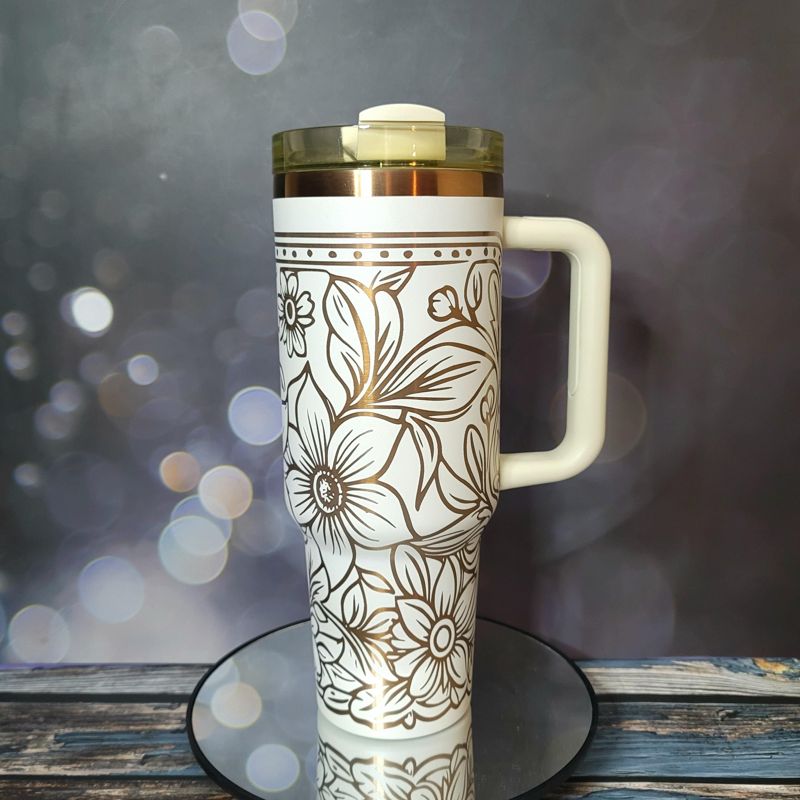 Copper Tooled Leather Wildflower Tumbler with Paisley Design - Add your branding (Black Copper, Design Only)