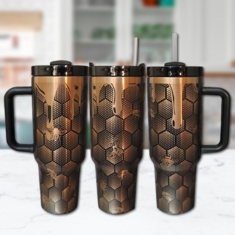 Custom Honeycomb Tumbler Copper Engraved Nature Lover Gift Cup (Black Copper, Design Only)