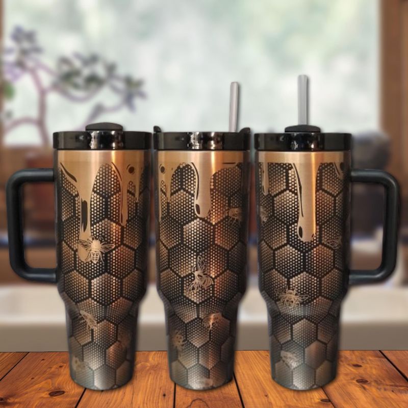 Custom Honeycomb Tumbler Copper Engraved Nature Lover Gift Cup (Black Copper, Design Only)