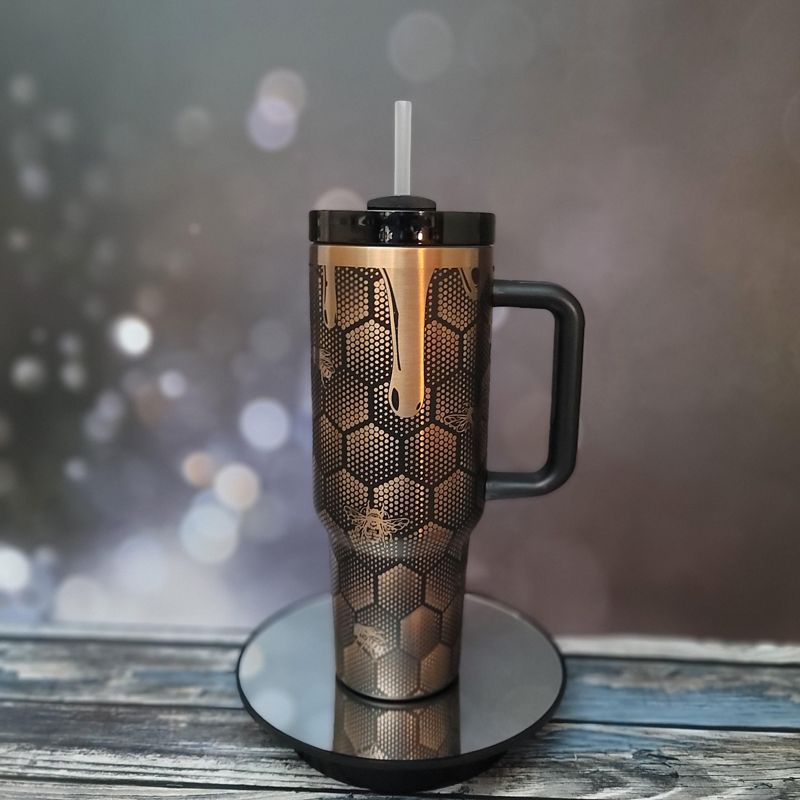 Custom Honeycomb Tumbler Copper Engraved Nature Lover Gift Cup (Black Copper, Design Only)