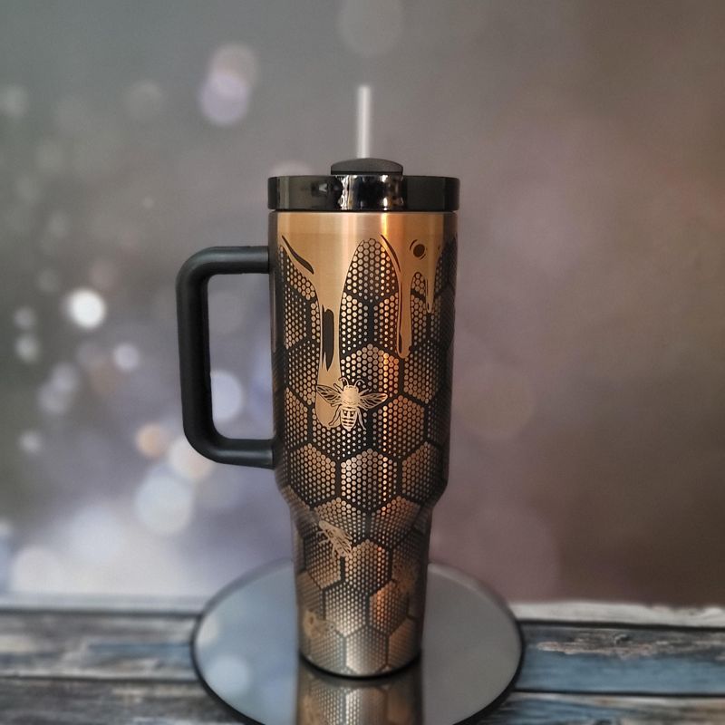 Custom Honeycomb Tumbler Copper Engraved Nature Lover Gift Cup (Black Copper, Design Only)