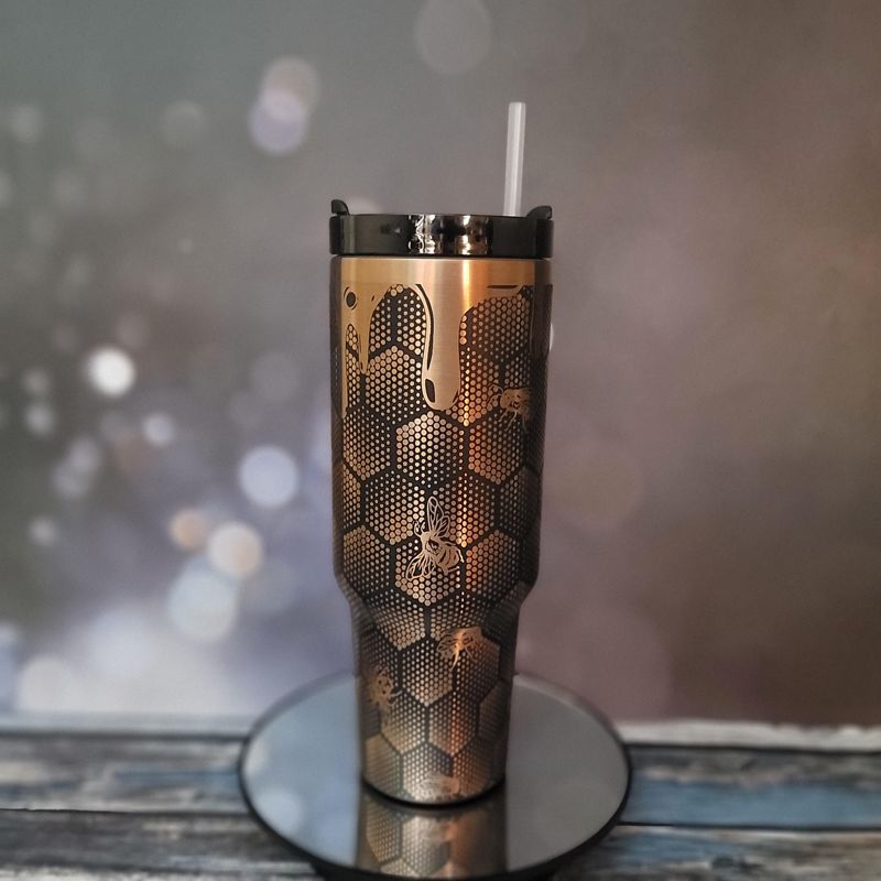 Custom Honeycomb Tumbler Copper Engraved Nature Lover Gift Cup (Black Copper, Design Only)