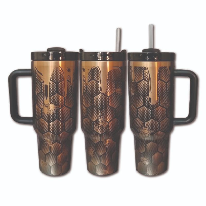Custom Honeycomb Tumbler Copper Engraved Nature Lover Gift Cup (Black Copper, Design Only)