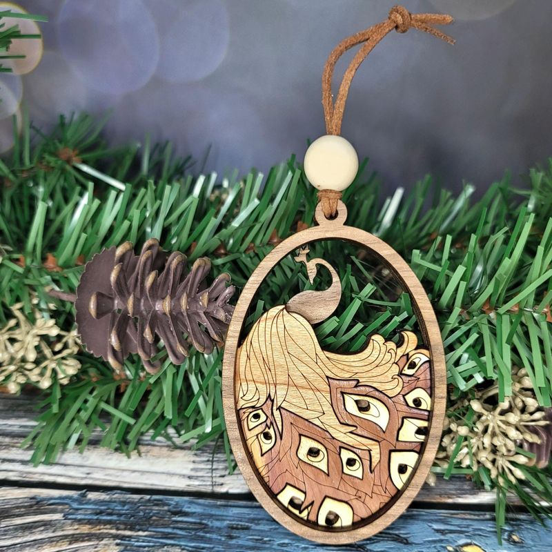 Handcrafted Heirloom Peacock Ornament | Laser-Cut Wood | Nature Lover Gift