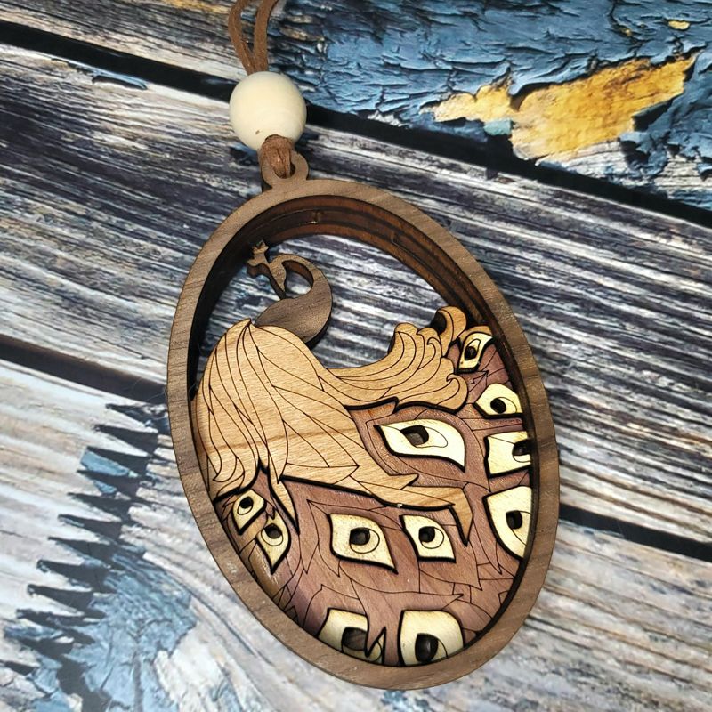 Handcrafted Heirloom Peacock Ornament | Laser-Cut Wood | Nature Lover Gift