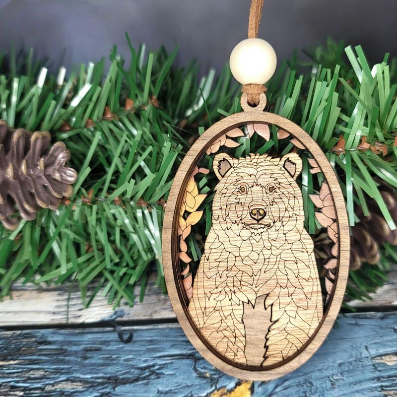 Handcrafted Heirloom Bear Ornament | Laser-Cut Wood | Nature Lover Gift