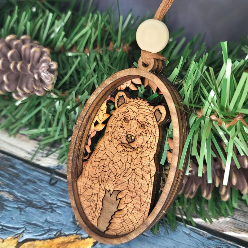 Handcrafted Heirloom Bear Ornament | Laser-Cut Wood | Nature Lover Gift