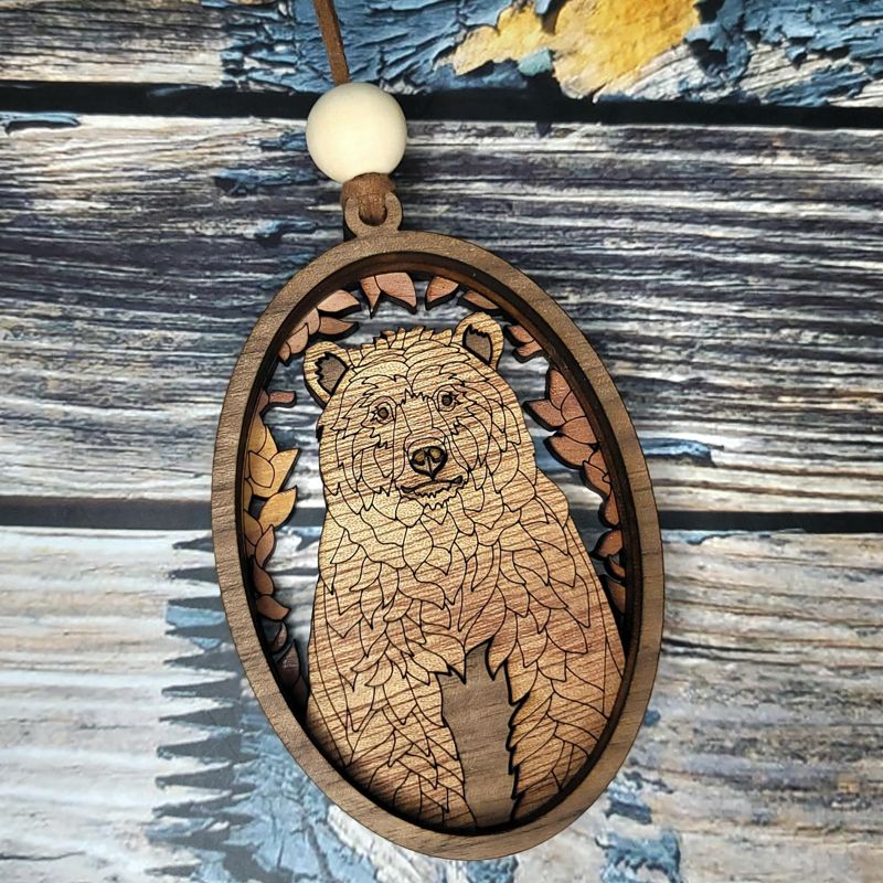 Handcrafted Heirloom Bear Ornament | Laser-Cut Wood | Nature Lover Gift