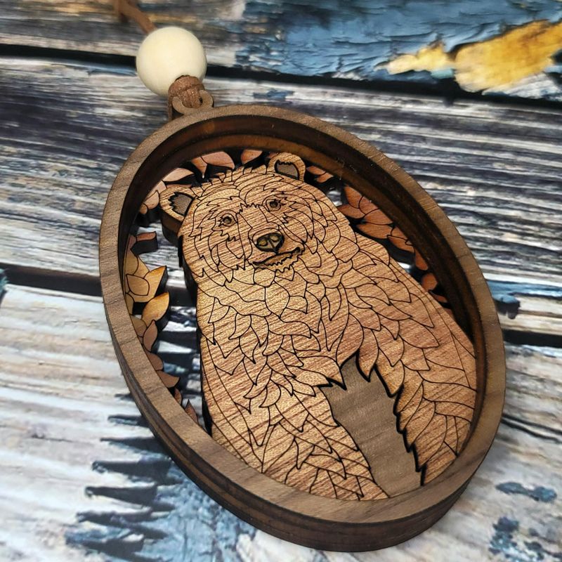 Handcrafted Heirloom Bear Ornament | Laser-Cut Wood | Nature Lover Gift