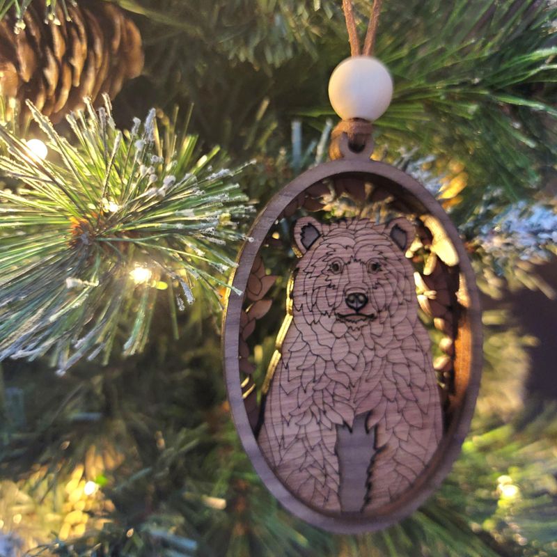 Handcrafted Heirloom Bear Ornament | Laser-Cut Wood | Nature Lover Gift