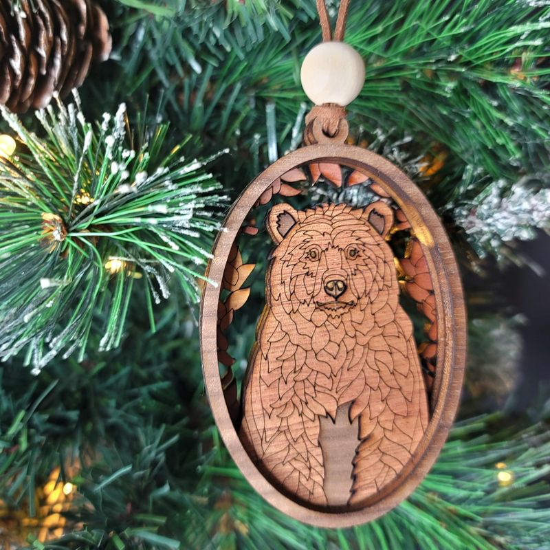Handcrafted Heirloom Bear Ornament | Laser-Cut Wood | Nature Lover Gift