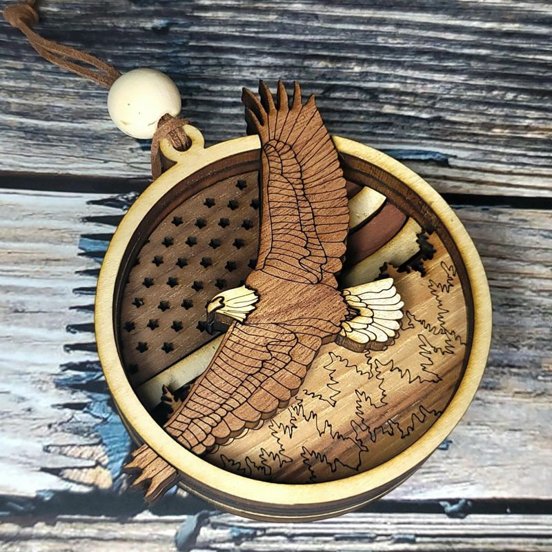 Handcrafted Heirloom Eagle Ornament | Laser-Cut Wood | Patriotic Decor