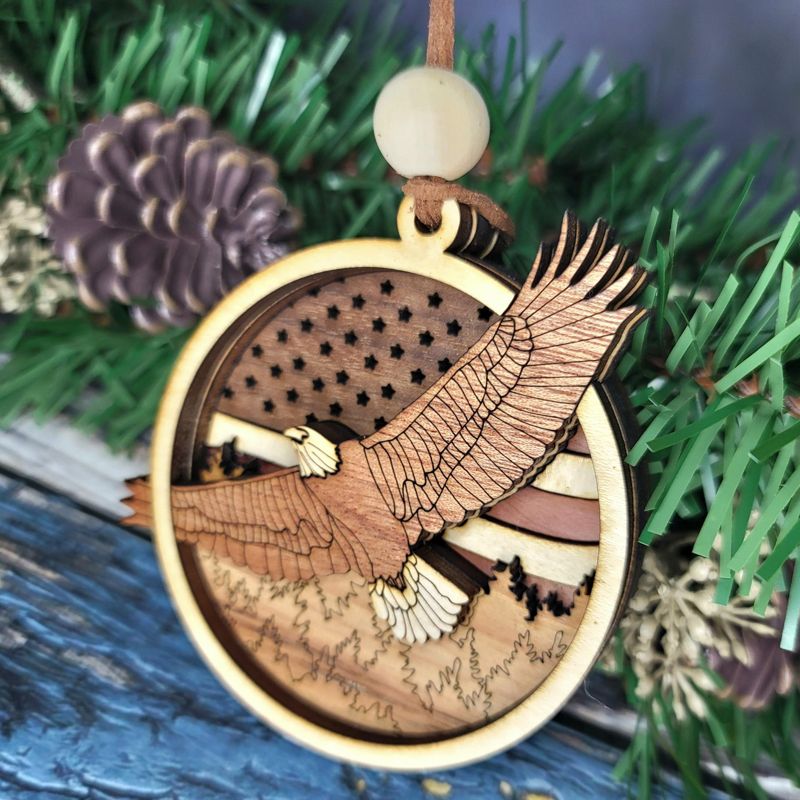 Handcrafted Heirloom Eagle Ornament | Laser-Cut Wood | Patriotic Decor