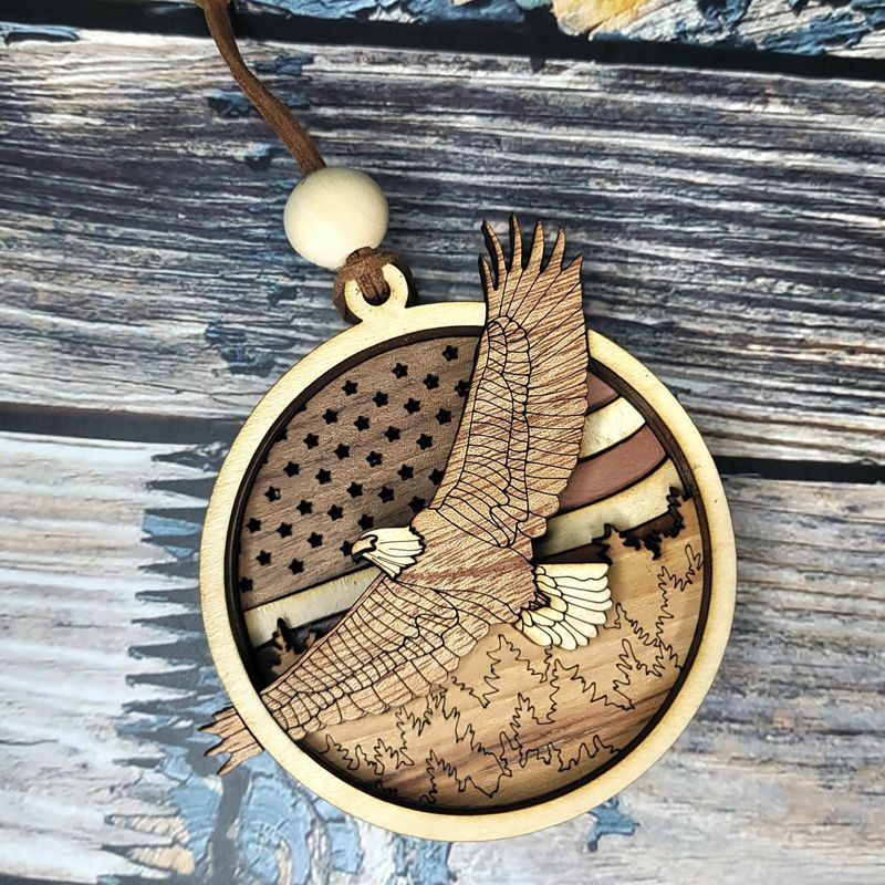 Handcrafted Heirloom Eagle Ornament | Laser-Cut Wood | Patriotic Decor