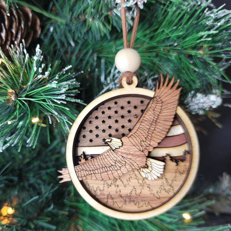 Handcrafted Heirloom Eagle Ornament | Laser-Cut Wood | Patriotic Decor
