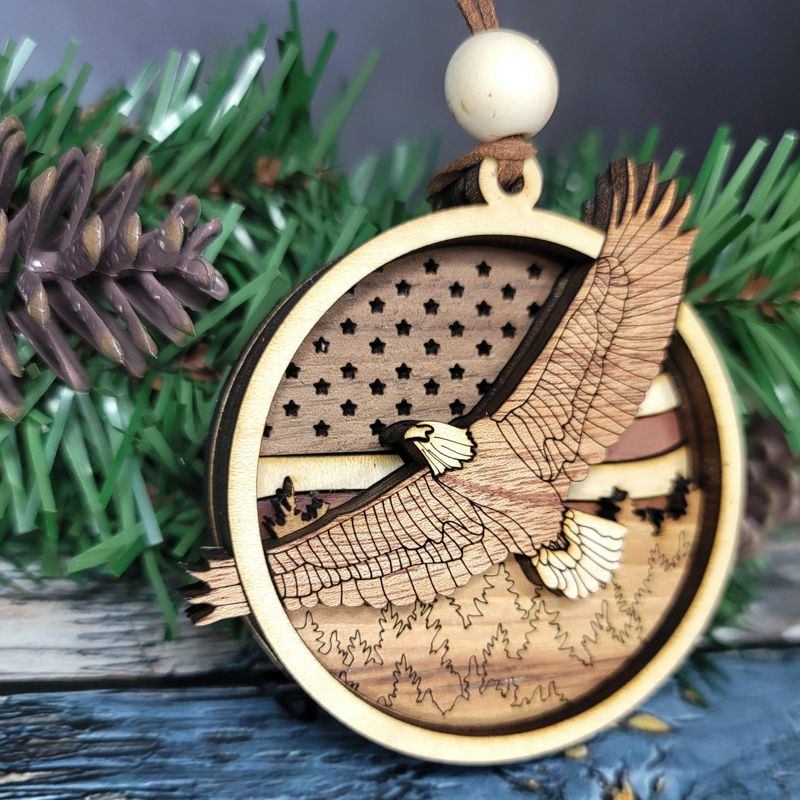 Handcrafted Heirloom Eagle Ornament | Laser-Cut Wood | Patriotic Decor