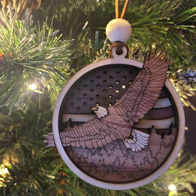 Handcrafted Heirloom Eagle Ornament | Laser-Cut Wood | Patriotic Decor