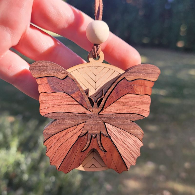 Butterfly Ornament, 3D Wooden Butterfly, Unique Marquetry Ornament, Made in the USA, 3D Handcrafted Ornament