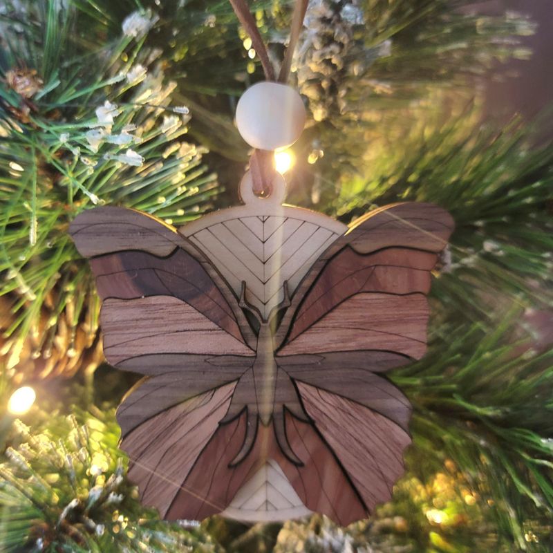 Butterfly Ornament, 3D Wooden Butterfly, Unique Marquetry Ornament, Made in the USA, 3D Handcrafted Ornament
