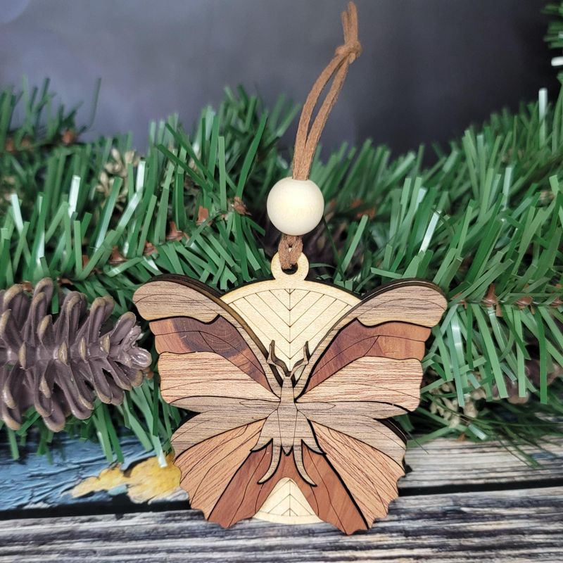 Butterfly Ornament, 3D Wooden Butterfly, Unique Marquetry Ornament, Made in the USA, 3D Handcrafted Ornament