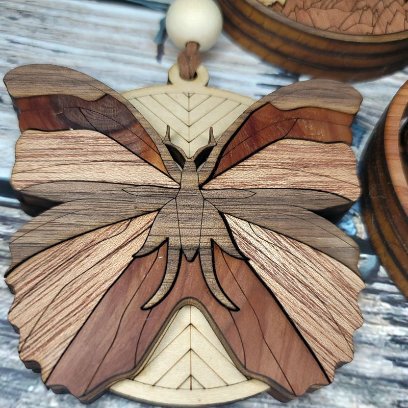 Butterfly Ornament, 3D Wooden Butterfly, Unique Marquetry Ornament, Made in the USA, 3D Handcrafted Ornament