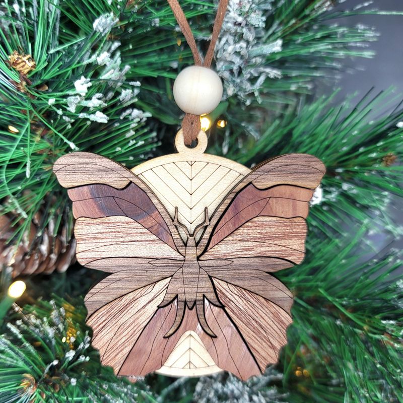 Butterfly Ornament, 3D Wooden Butterfly, Unique Marquetry Ornament, Made in the USA, 3D Handcrafted Ornament