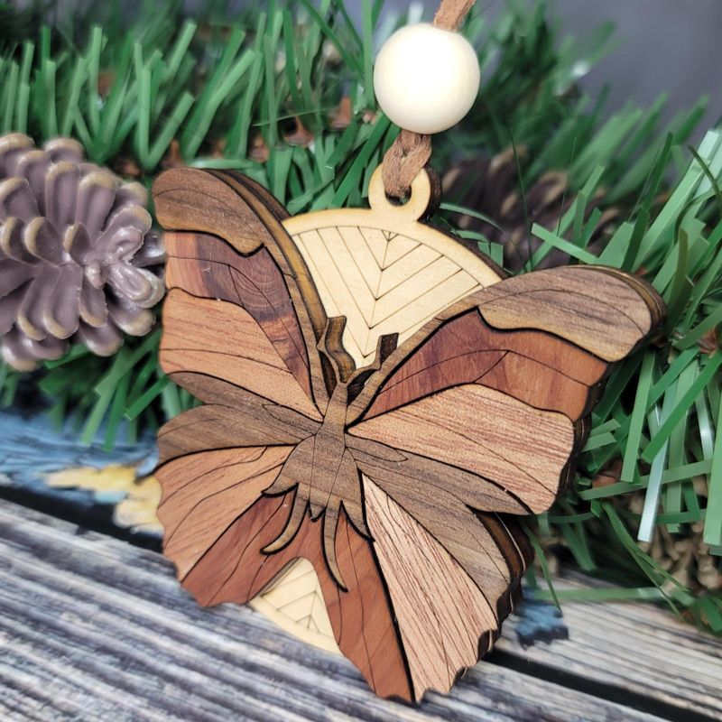 Butterfly Ornament, 3D Wooden Butterfly, Unique Marquetry Ornament, Made in the USA, 3D Handcrafted Ornament