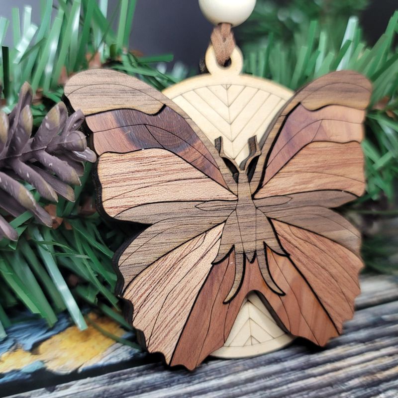 Butterfly Ornament, 3D Wooden Butterfly, Unique Marquetry Ornament, Made in the USA, 3D Handcrafted Ornament