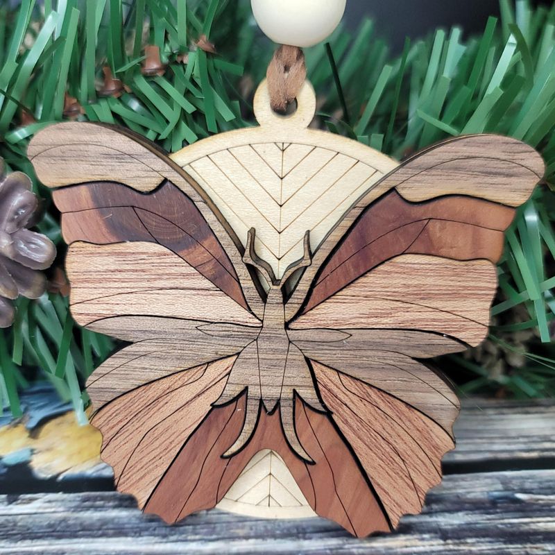 Butterfly Ornament, 3D Wooden Butterfly, Unique Marquetry Ornament, Made in the USA, 3D Handcrafted Ornament