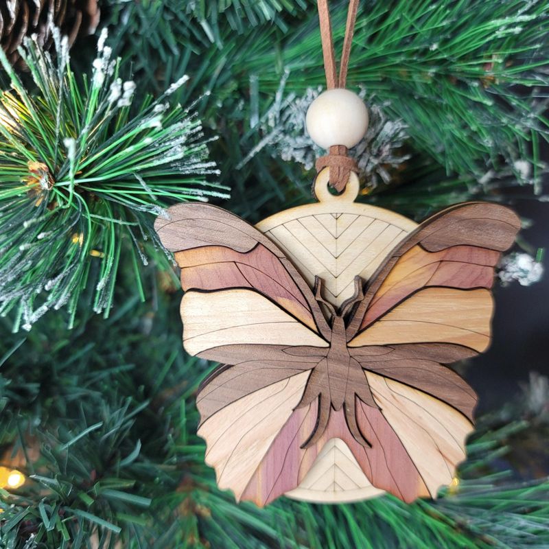 Butterfly Ornament, 3D Wooden Butterfly, Unique Marquetry Ornament, Made in the USA, 3D Handcrafted Ornament