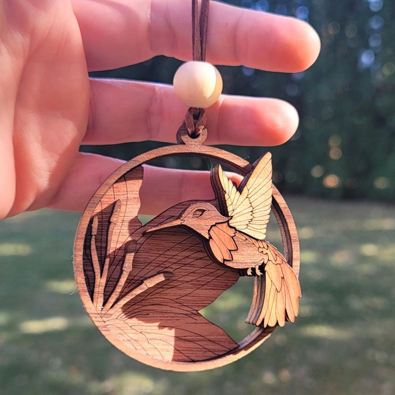 Hummingbird Ornament, 3D Wooden Bird Ornament, Unique Marquetry Ornament, Made in the USA, 3D Handcrafted Ornament