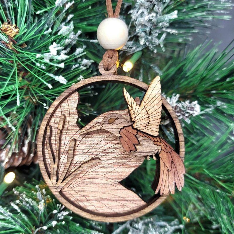 Hummingbird Ornament, 3D Wooden Bird Ornament, Unique Marquetry Ornament, Made in the USA, 3D Handcrafted Ornament