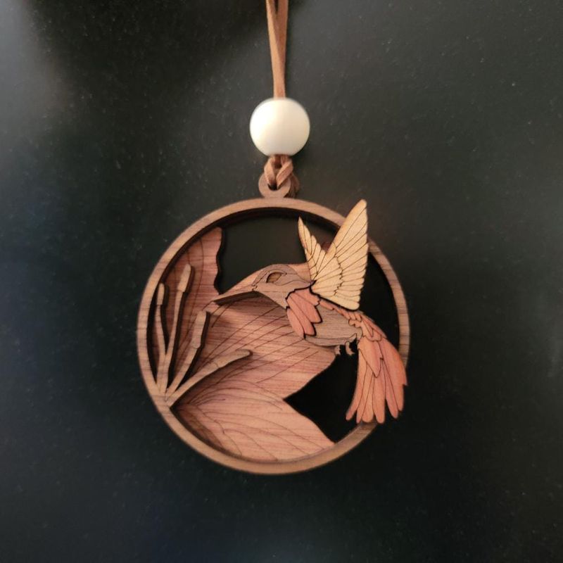 Hummingbird Ornament, 3D Wooden Bird Ornament, Unique Marquetry Ornament, Made in the USA, 3D Handcrafted Ornament