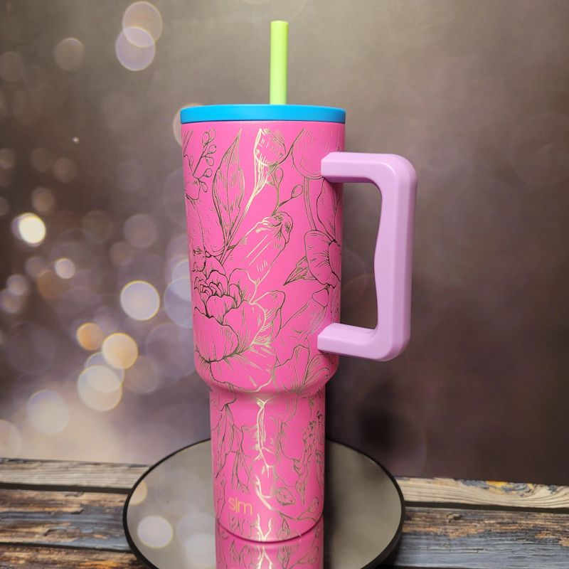 NSFW Engraved Simple Modern‑Style 40oz Tumbler with Handle – Floral Line Art, Laser‑Etched Adult Humor Travel Mug (80s Mix Trek)
