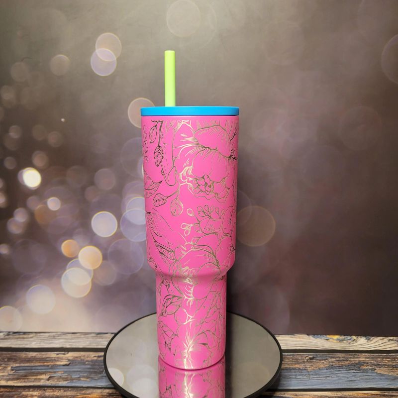 NSFW Engraved Simple Modern‑Style 40oz Tumbler with Handle – Floral Line Art, Laser‑Etched Adult Humor Travel Mug (80s Mix Trek)