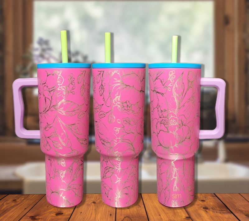 NSFW Engraved Simple Modern‑Style 40oz Tumbler with Handle – Floral Line Art, Laser‑Etched Adult Humor Travel Mug (80s Mix Trek)