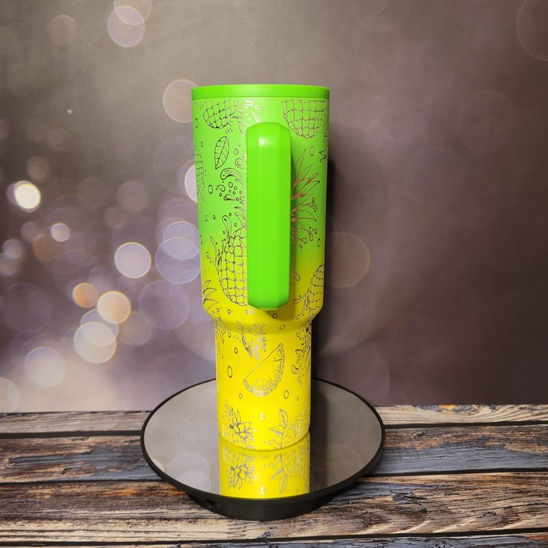 Tropical Pineapple Engraved Tumbler: Fanciful Summer Gift for Hot & Cold Drinks, Custom Stainless Steel Cup (80s Mix Trek)