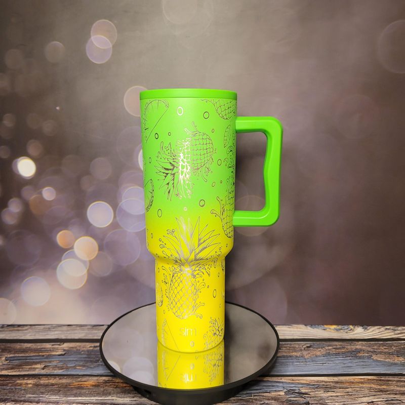 Tropical Pineapple Engraved Tumbler: Fanciful Summer Gift for Hot & Cold Drinks, Custom Stainless Steel Cup (80s Mix Trek)