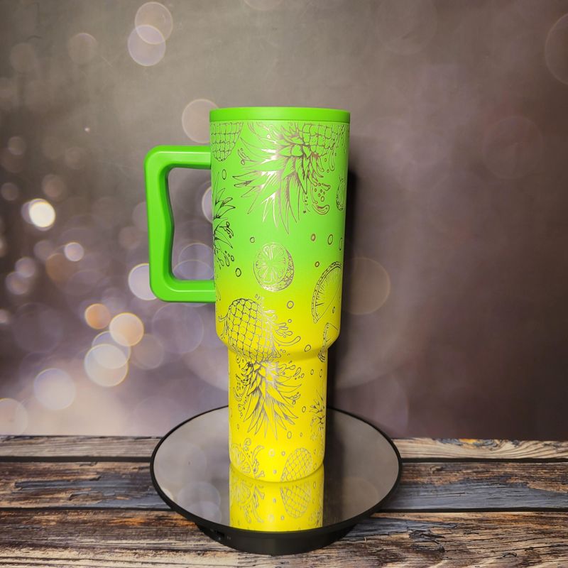 Tropical Pineapple Engraved Tumbler: Fanciful Summer Gift for Hot & Cold Drinks, Custom Stainless Steel Cup (80s Mix Trek)