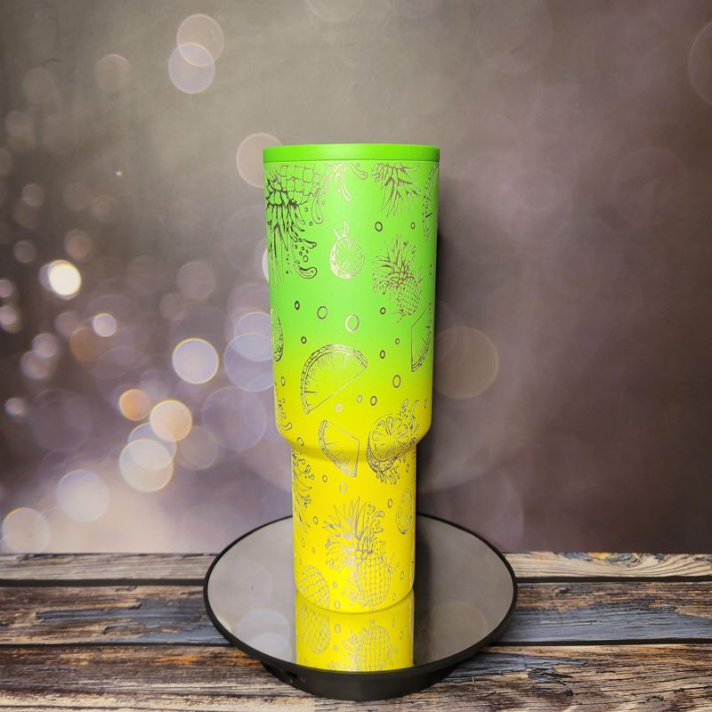 Tropical Pineapple Engraved Tumbler: Fanciful Summer Gift for Hot & Cold Drinks, Custom Stainless Steel Cup (80s Mix Trek)