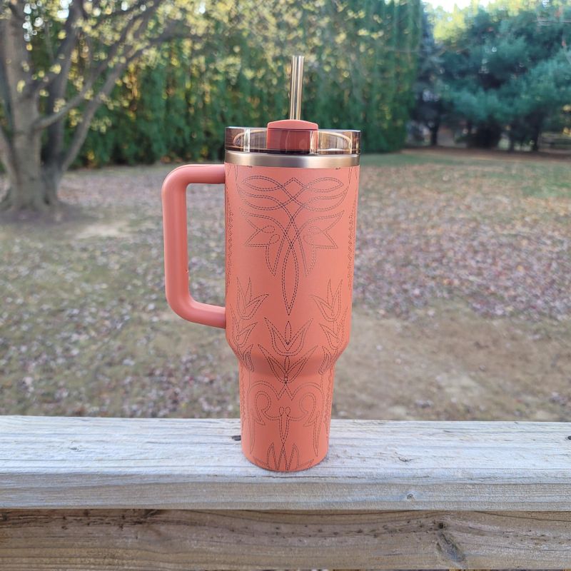 Yeehaw! Western Cowboy Boot Stitching Engraved Tumbler (30oz Fog, Design Only)
