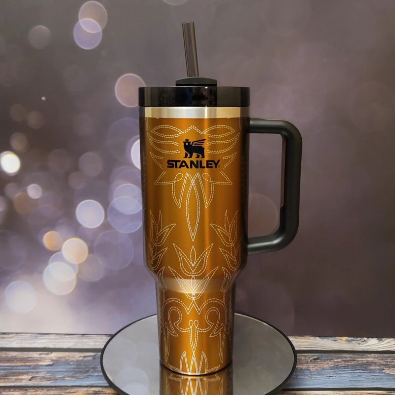 Yeehaw! Western Cowboy Boot Stitching Engraved Tumbler (30oz Fog, Design Only)