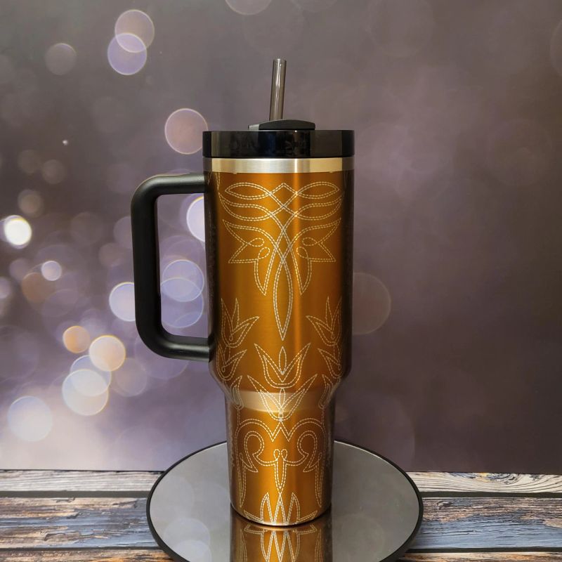 Yeehaw! Western Cowboy Boot Stitching Engraved Tumbler (30oz Fog, Design Only)