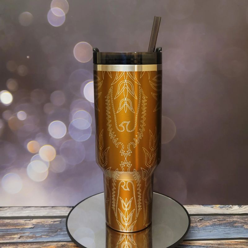 Yeehaw! Western Cowboy Boot Stitching Engraved Tumbler (30oz Fog, Design Only)