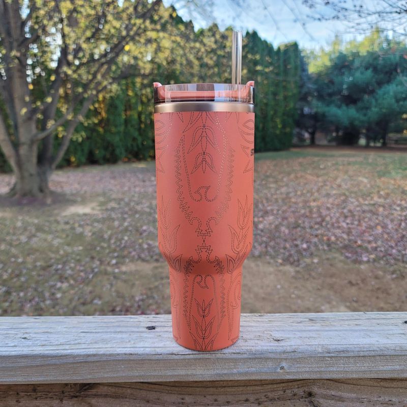 Yeehaw! Western Cowboy Boot Stitching Engraved Tumbler (30oz Fog, Design Only)