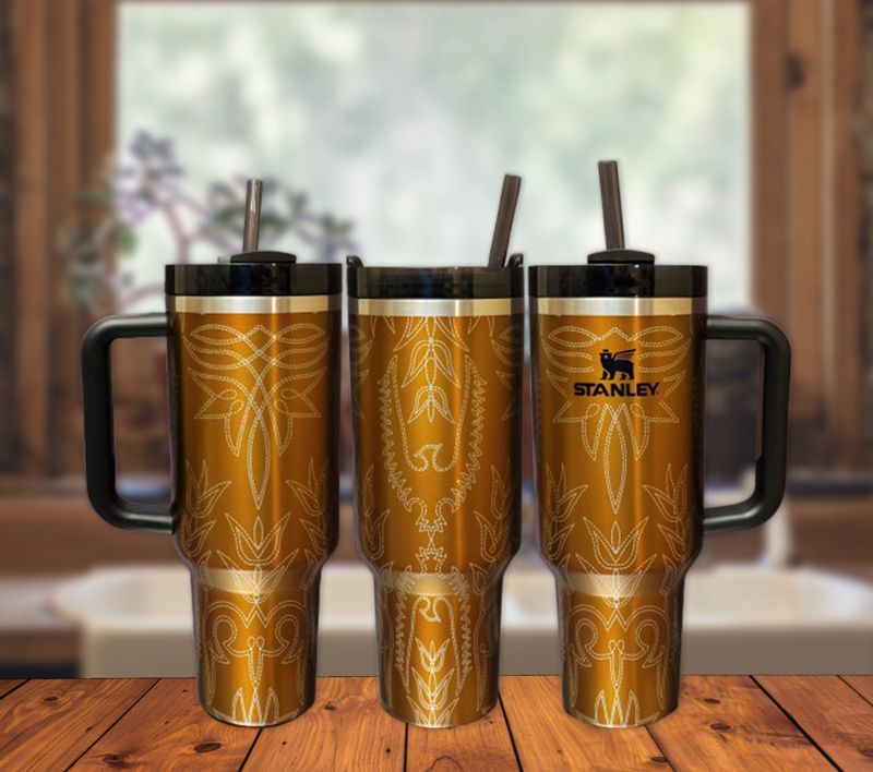 Yeehaw! Western Cowboy Boot Stitching Engraved Tumbler (30oz Fog, Design Only)